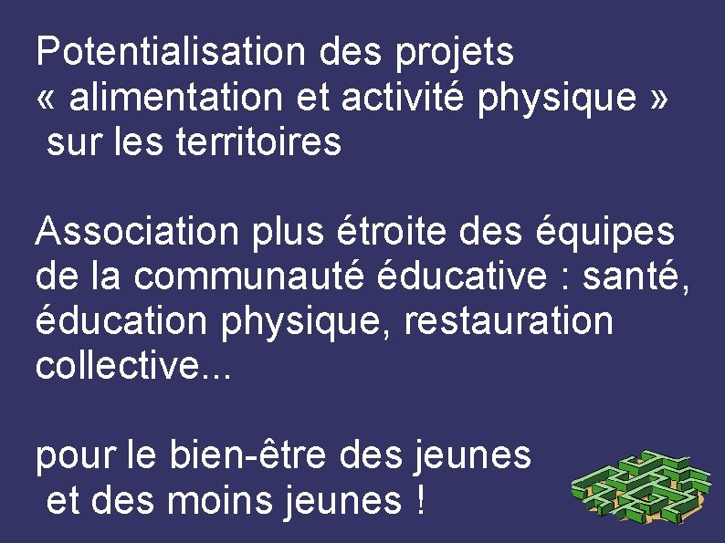 Potentialisation des projets « alimentation et activité physique » sur les territoires Association plus