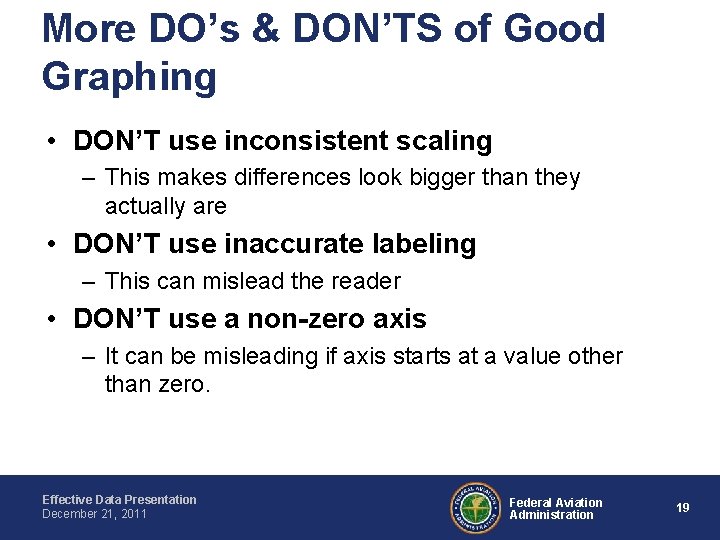 More DO’s & DON’TS of Good Graphing • DON’T use inconsistent scaling – This