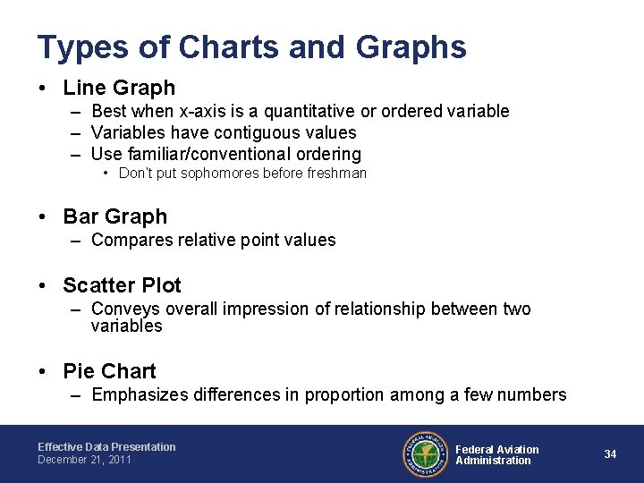 Types of Charts and Graphs • Line Graph – Best when x-axis is a
