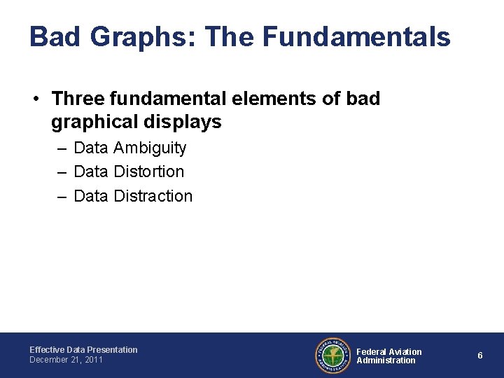 Bad Graphs: The Fundamentals • Three fundamental elements of bad graphical displays – Data