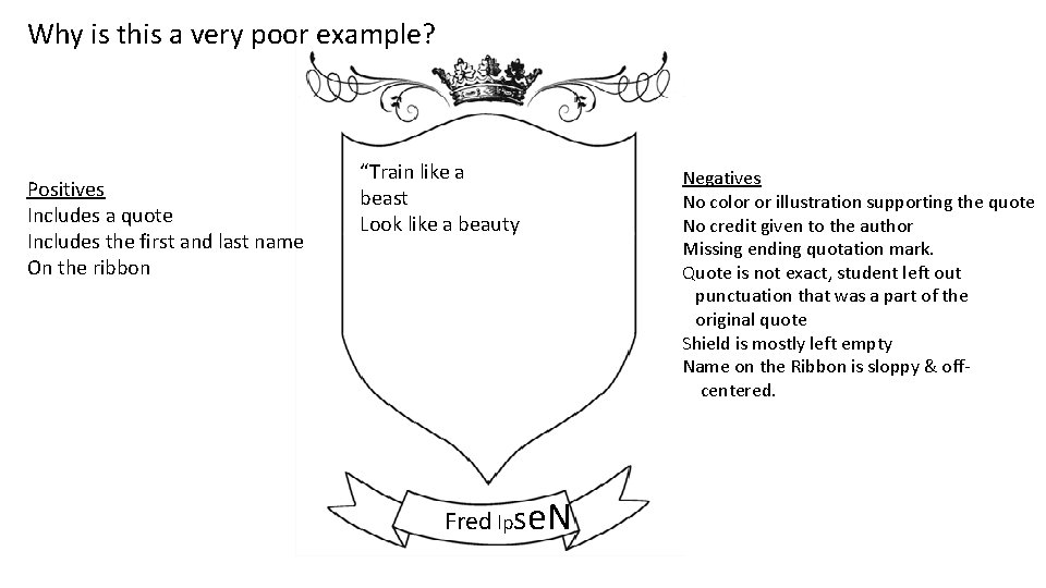 Why is this a very poor example? Positives Includes a quote Includes the first