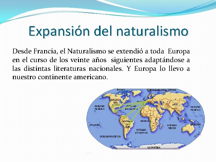 Expansión del naturalismo Desde Francia, el Naturalismo se extendió a toda Europa en el