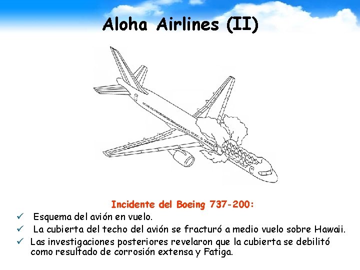 Aloha Airlines (II) Incidente del Boeing 737 -200: ü Esquema del avión en vuelo.