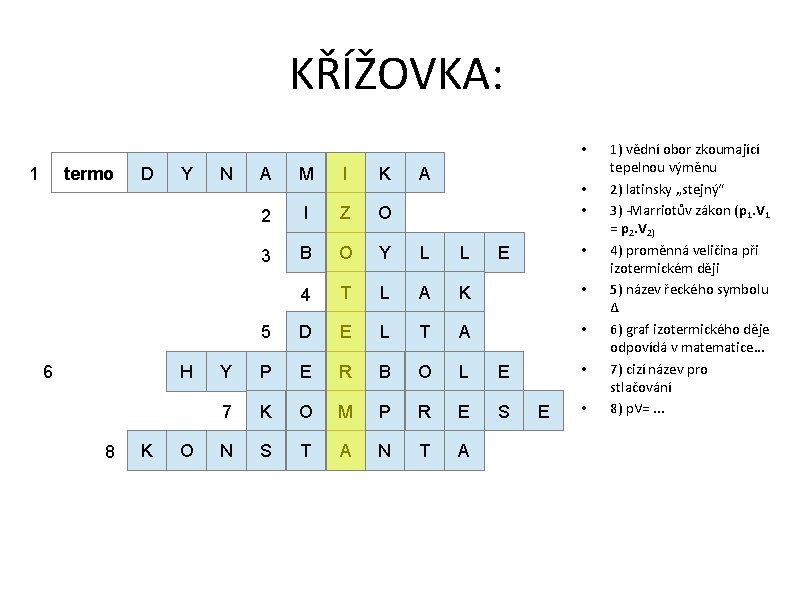 KŘÍŽOVKA: • 1 termo D Y H 6 8 K O N A M KŘÍŽOVKA: • 1 termo D Y H 6 8 K O N A M