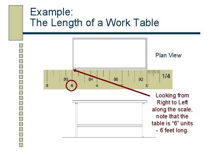 Example: The Length of a Work Table Plan View Looking from Right to Left