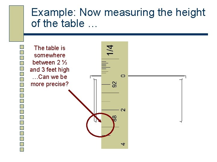 Example: Now measuring the height of the table … The table is somewhere between