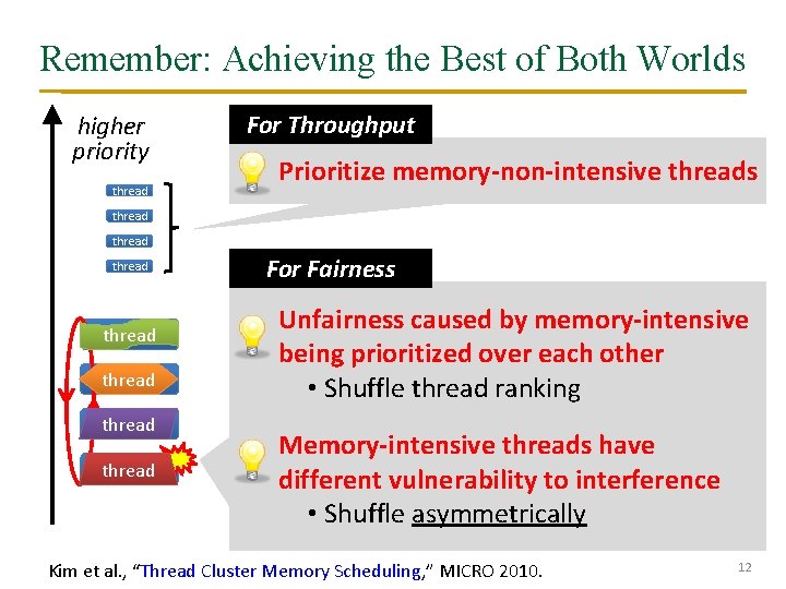 Remember: Achieving the Best of Both Worlds higher priority thread For Throughput Prioritize memory-non-intensive