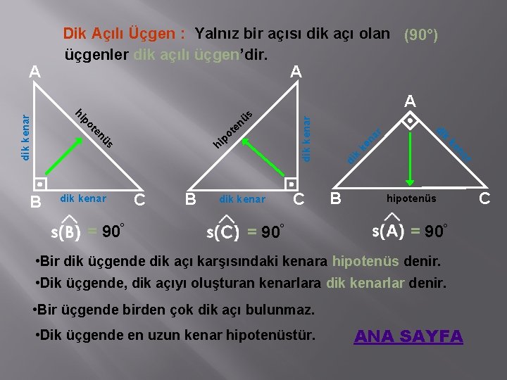 A = 90° C B dik kenar C = 90° r ke na di