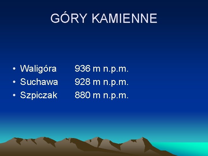 GÓRY KAMIENNE • Waligóra • Suchawa • Szpiczak 936 m n. p. m. 928