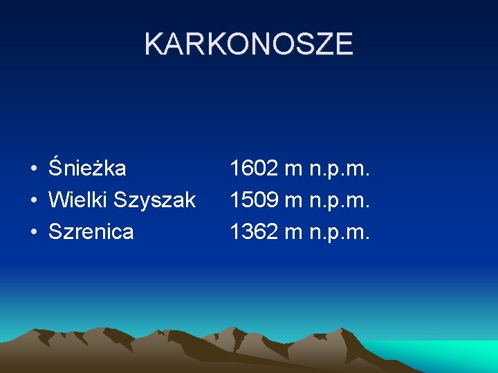 KARKONOSZE • Śnieżka • Wielki Szyszak • Szrenica 1602 m n. p. m. 1509