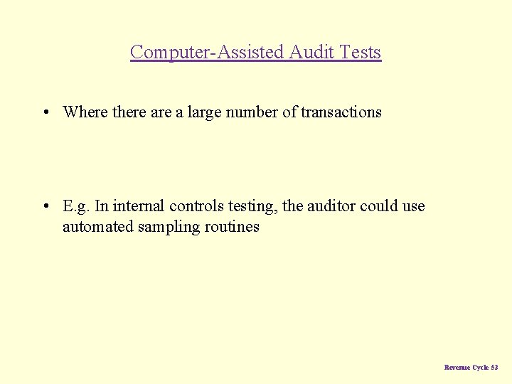 Computer-Assisted Audit Tests • Where there a large number of transactions • E. g.
