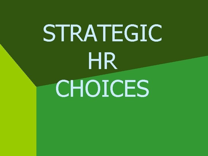 STRATEGIC HR CHOICES 