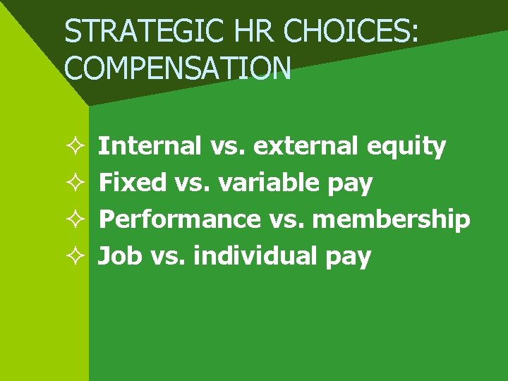 STRATEGIC HR CHOICES: COMPENSATION ² ² Internal vs. external equity Fixed vs. variable pay