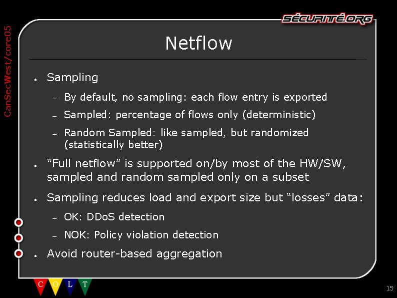 Can. Sec. West/core 05 Netflow ● ● Sampling – By default, no sampling: each