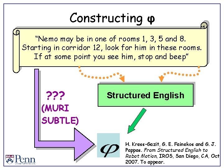 Constructing φ “Nemo may be in one of rooms 1, 3, 5 and 8.