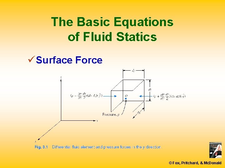 The Basic Equations of Fluid Statics ü Surface Force © Fox, Pritchard, & Mc.