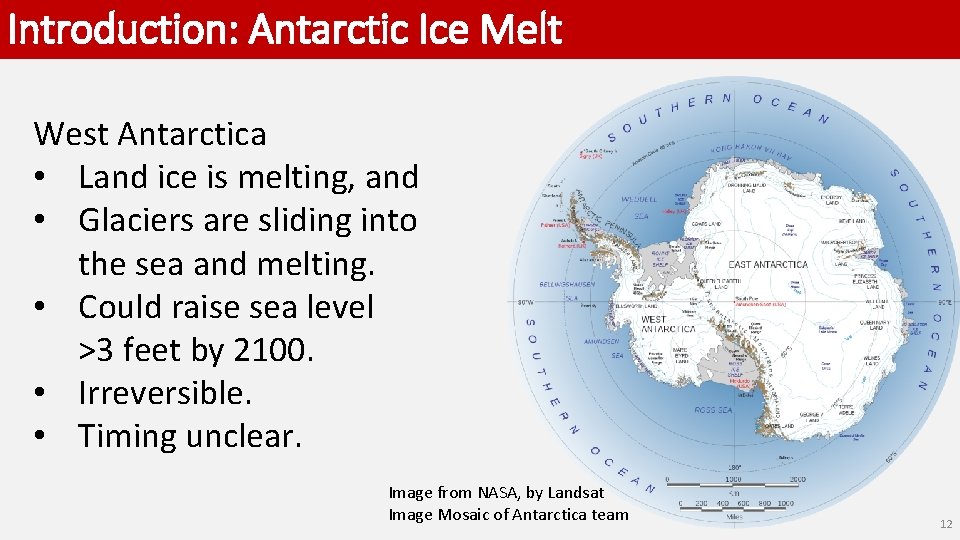 Introduction: Antarctic Ice Melt West Antarctica • Land ice is melting, and • Glaciers