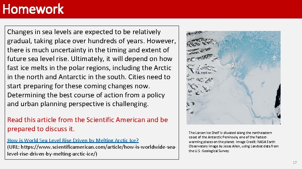 Homework Changes in sea levels are expected to be relatively gradual, taking place over