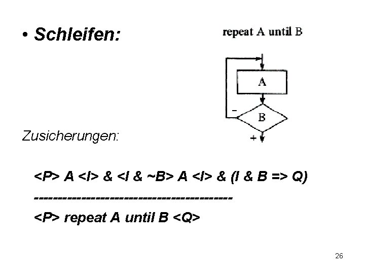  • Schleifen: Zusicherungen: <P> A <I> & <I & ~B> A <I> &