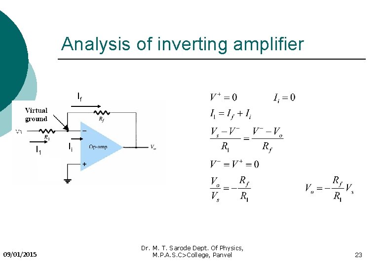 Analysis of inverting amplifier If I 1 09/01/2015 Ii Dr. M. T. Sarode Dept.