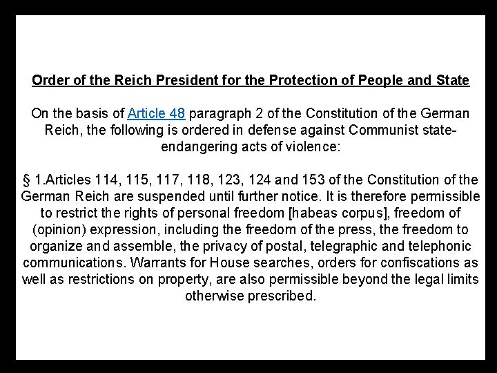 Order of the Reich President for the Protection of People and State On the