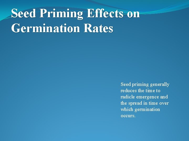 Seed Priming Effects on Germination Rates Seed priming generally reduces the time to radicle