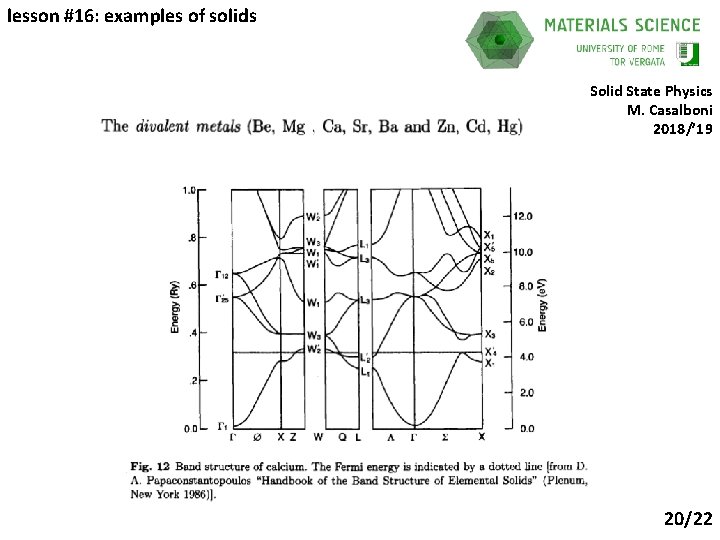 lesson #16: examples of solids Solid State Physics M. Casalboni 2018/’ 19 20/22 