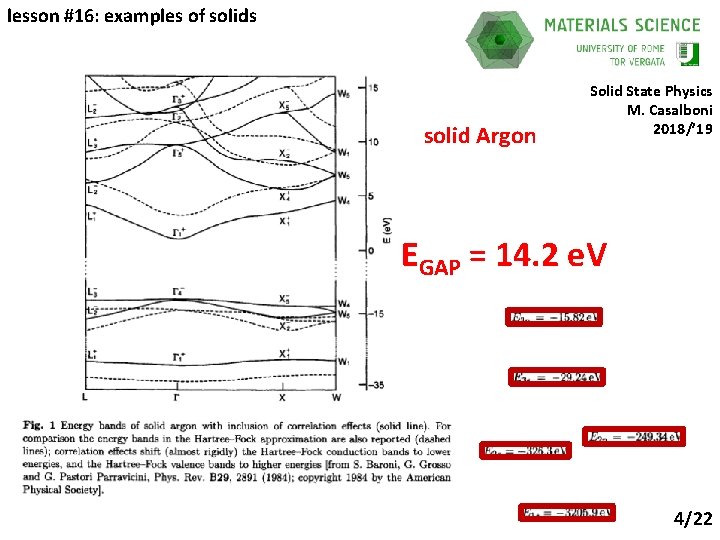 lesson #16: examples of solids solid Argon Solid State Physics M. Casalboni 2018/’ 19