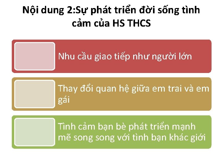 Nội dung 2: Sự phát triển đời sống tình cảm của HS THCS Nhu