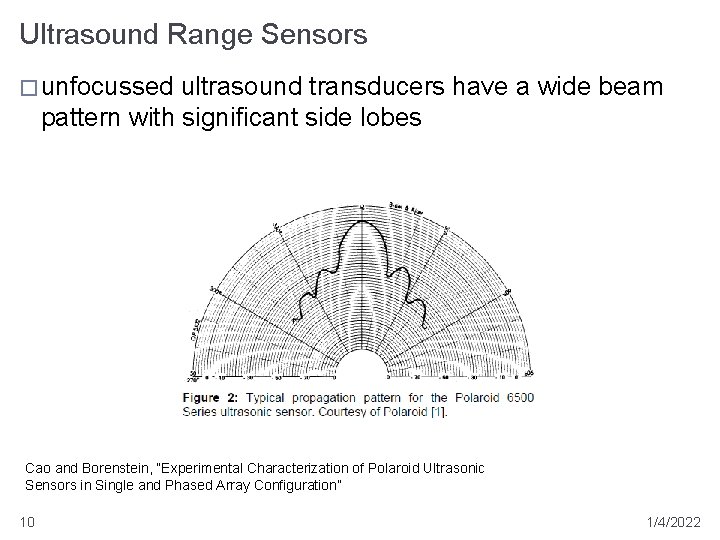 Ultrasound Range Sensors � unfocussed ultrasound transducers have a wide beam pattern with significant