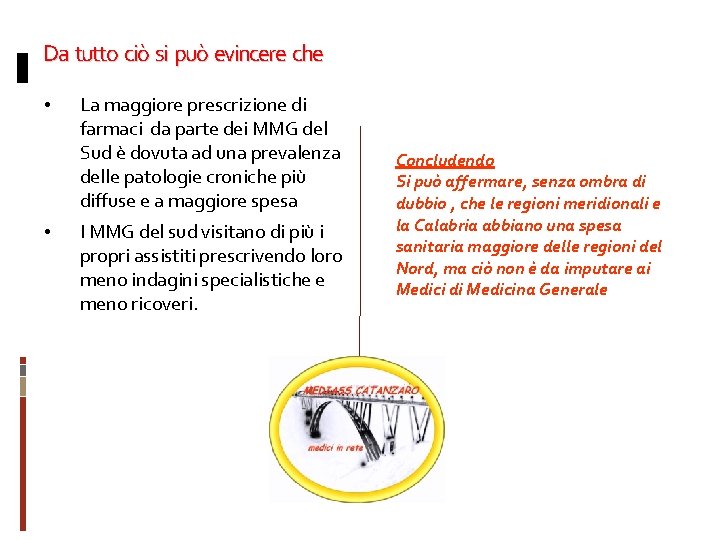 Da tutto ciò si può evincere che • • La maggiore prescrizione di farmaci