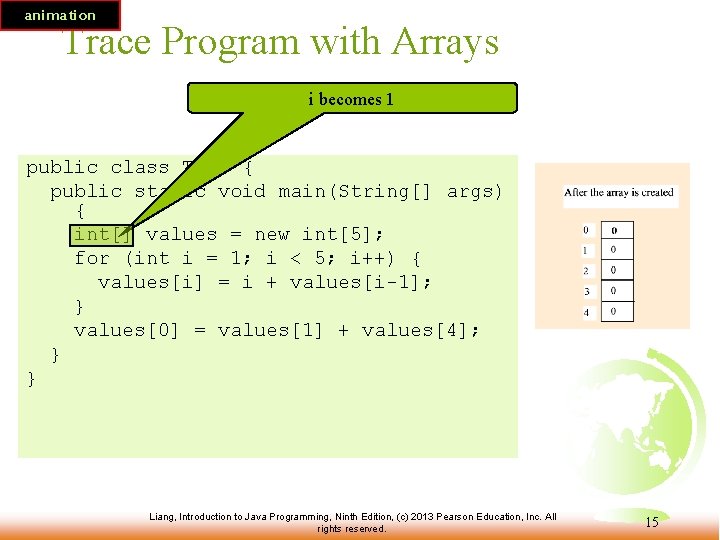 animation Trace Program with Arrays i becomes 1 public class Test { public static
