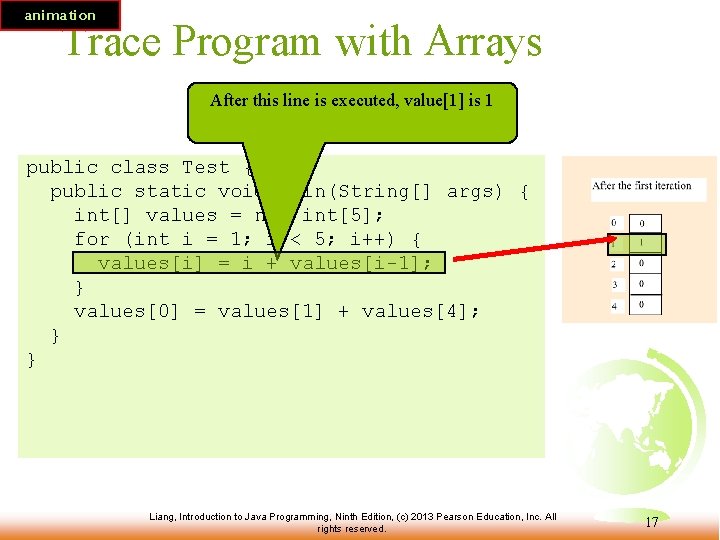 animation Trace Program with Arrays After this line is executed, value[1] is 1 public