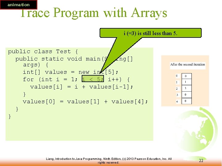 animation Trace Program with Arrays i (=3) is still less than 5. public class