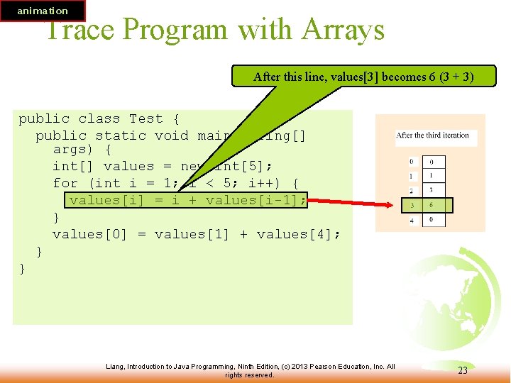 animation Trace Program with Arrays After this line, values[3] becomes 6 (3 + 3)