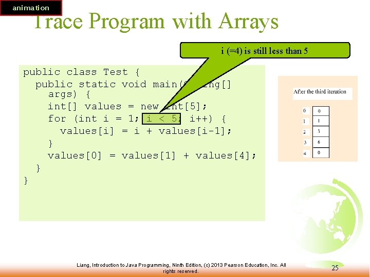 animation Trace Program with Arrays i (=4) is still less than 5 public class