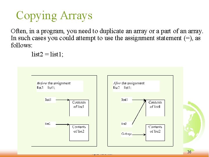 Copying Arrays Often, in a program, you need to duplicate an array or a