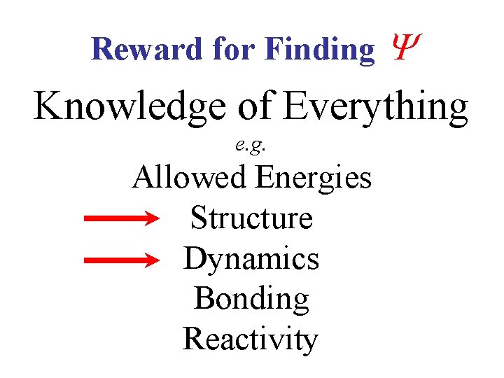 Reward for Finding Knowledge of Everything e. g. Allowed Energies Structure Dynamics Bonding Reactivity