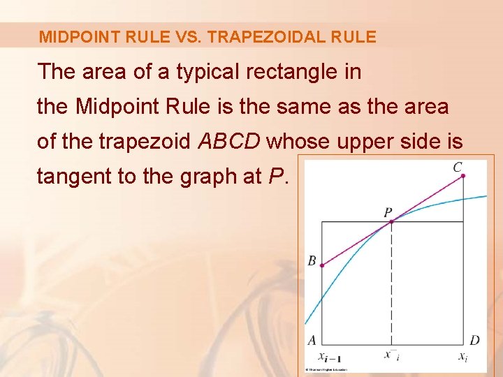 MIDPOINT RULE VS. TRAPEZOIDAL RULE The area of a typical rectangle in the Midpoint