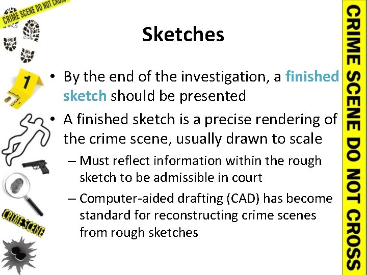 Sketches • By the end of the investigation, a finished sketch should be presented