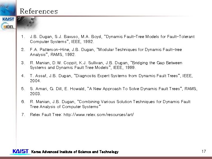 References 1. J. B. Dugan, S. J. Bavuso, M. A. Boyd, “Dynamic Fault-Tree Models