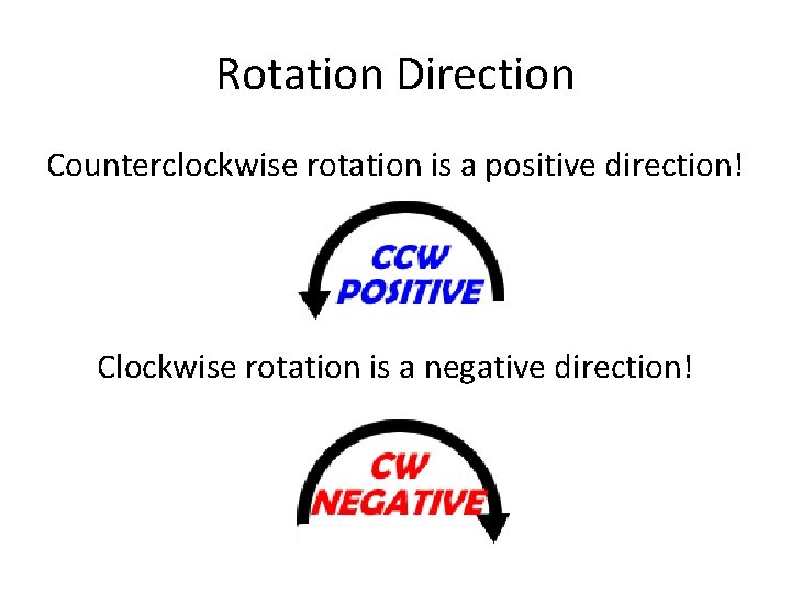 Rotation Direction Counterclockwise rotation is a positive direction! Clockwise rotation is a negative direction!