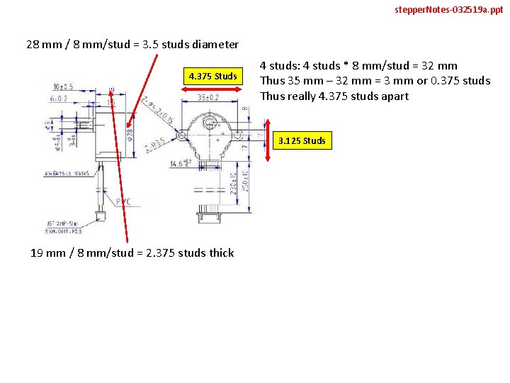 stepper. Notes-032519 a. ppt 28 mm / 8 mm/stud = 3. 5 studs diameter