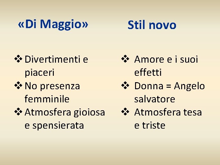  «Di Maggio» v Divertimenti e piaceri v No presenza femminile v Atmosfera gioiosa