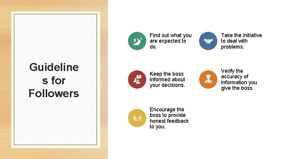 Guideline s for Followers Find out what you are expected to do. Take the