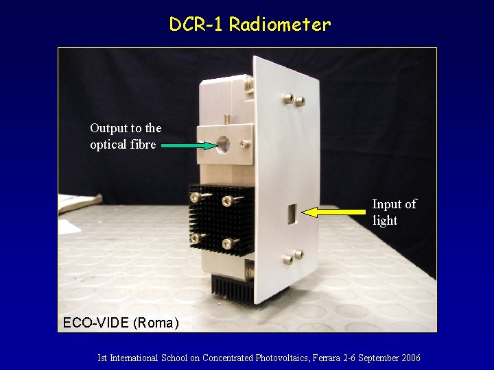 DCR-1 Radiometer Output to the optical fibre Input of light ECO-VIDE (Roma) Ist International