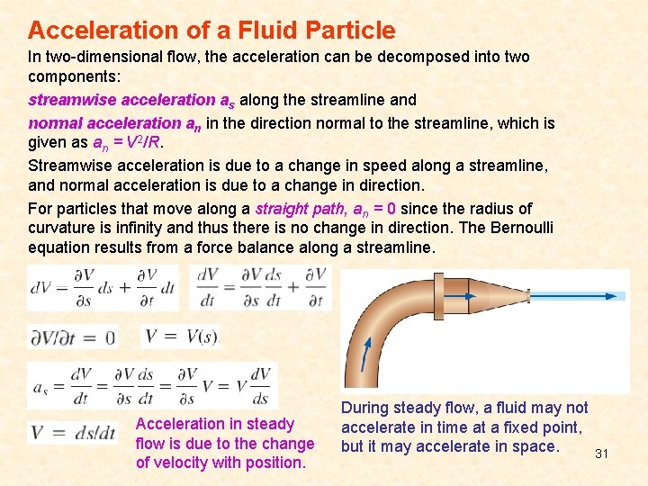 Acceleration of a Fluid Particle In two-dimensional flow, the acceleration can be decomposed into