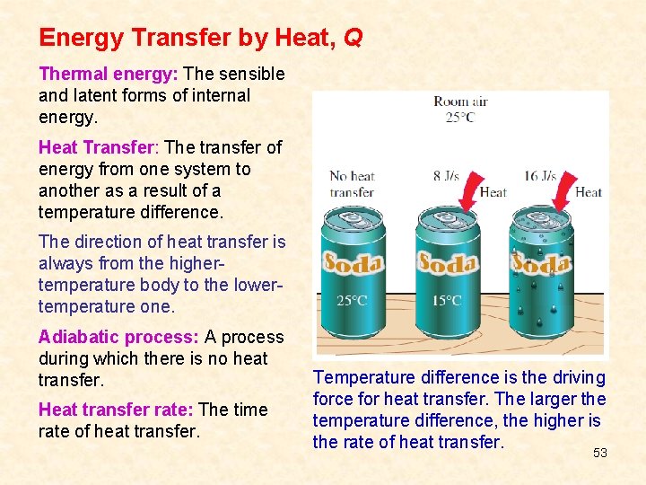 Energy Transfer by Heat, Q Thermal energy: The sensible and latent forms of internal