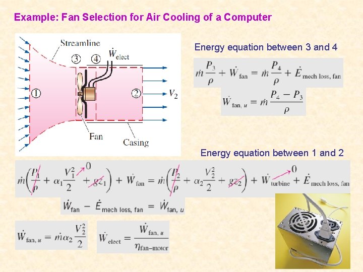 Example: Fan Selection for Air Cooling of a Computer Energy equation between 3 and