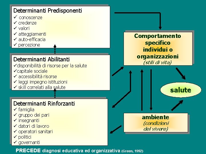 Determinanti Predisponenti ü conoscenze ü ü ü credenze valori atteggiamenti auto-efficacia percezione Determinanti Abilitanti Determinanti Predisponenti ü conoscenze ü ü ü credenze valori atteggiamenti auto-efficacia percezione Determinanti Abilitanti